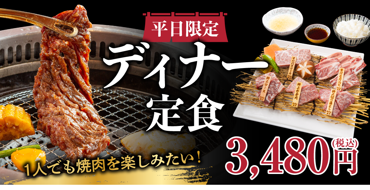 平日限定ディナー定食　1人でも焼肉を楽しみたい!　3,480円